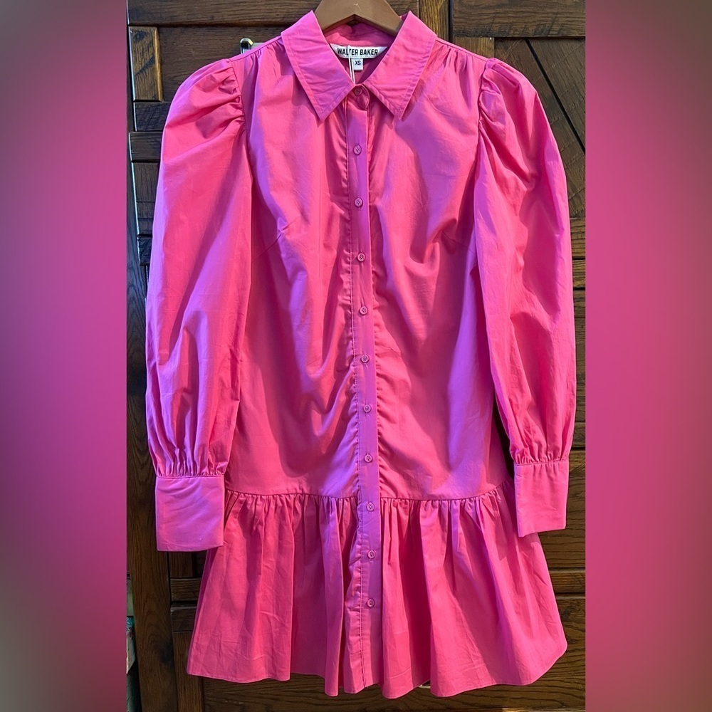 Walter Baker Tara Hot Pink Button Down Dress size XS NWT Barbiecore